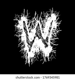 
Metal music band's font.White letter with smudges on black background.