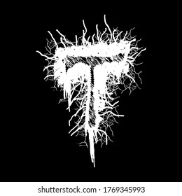 
Metal music band's font.White letter with smudges on black background.