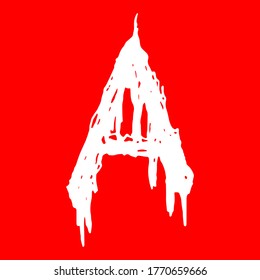 Metal music band's font.White letter with smudges on red background.
