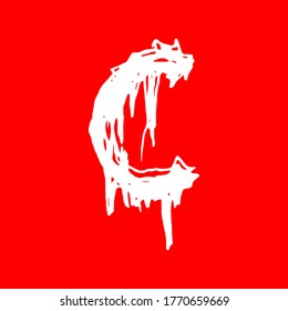 Metal music band's font.White letter with smudges on red background.