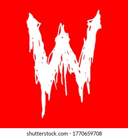 Metal music band's font.White letter with smudges on red background.