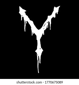 Metal music band's font.White letter with smudges on black background.