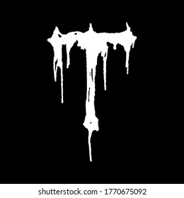 Metal music band's font.White letter with smudges on black background.