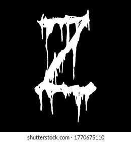 Metal music band's font.White letter with smudges on black background.