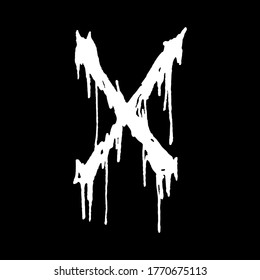 Metal music band's font.White letter with smudges on black background.