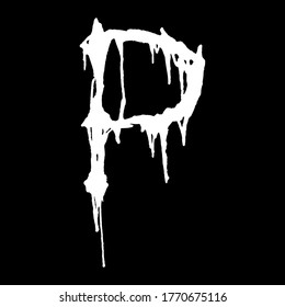 Metal music band's font.White letter with smudges on black background.