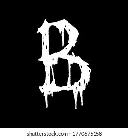 Metal music band's font.White letter with smudges on black background.