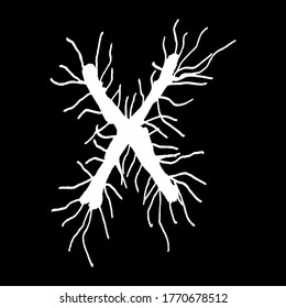 Metal music band's font.White letter with smudges on black background.