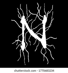 Metal music band's font.White letter with smudges on black background.