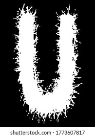 Metal music band's font.White letter with smudges on black background.