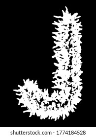 Metal music band's font.White letter with smudges on black background.