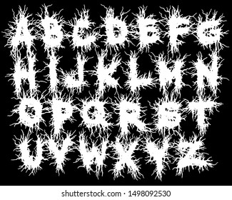 Metal Music Band's Font.White Typeset On Black Background.