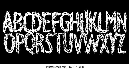 Metal music band's font.White typeset on black background.