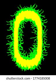 
Metal music band's font.Yellow-green letter with smudges on black 
background.