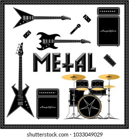 Metal music set vector illustration
