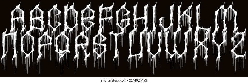 Metal music style alphabet.White font with smudges.