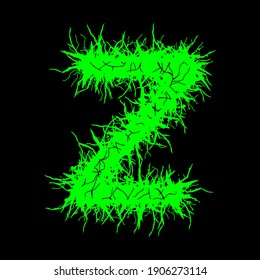 Metal music style font.Green letter on black background.