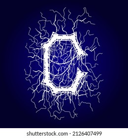 Metal music style font.Grunge letter on dark blue background.