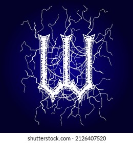 Metal music style font.Grunge letter on dark blue background.