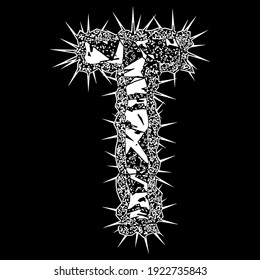 Metal music style font.Vector letter with spines.Art lettering.