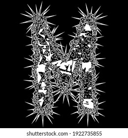 Metal music style font.Vector letter with spines.Art lettering.