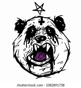 Metal musical  animal character. Panda fan of  thrash metal and black metal. Funny vector illustration. T-Shirt design EPS 10 format