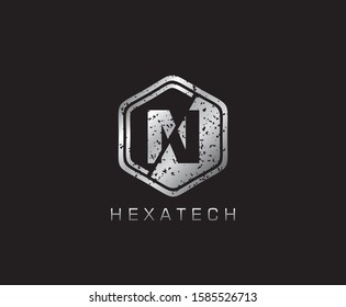 Metal N Letter Logo Icon, Modern Hexagon N Design Concept.