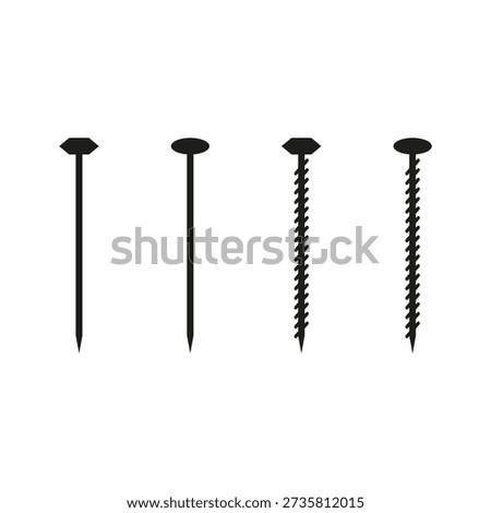 Metal nail icon. Construction spike symbol. Steel fastener Vector. Carpentry tool. EPS 10.