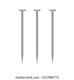 metal nail on a white background. large steel nails. Vector cartoon illustration