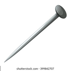 Metal nail on white background illustration