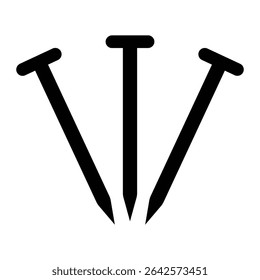 Metal nails vector icon. Construction hardware, carpentry tools, building material symbol. Black silhouette isolated on white background.