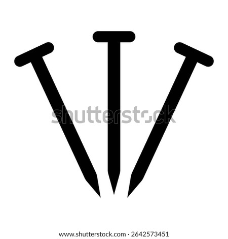 Metal nails vector icon. Construction hardware, carpentry tools, building material symbol. Black silhouette isolated on white background.