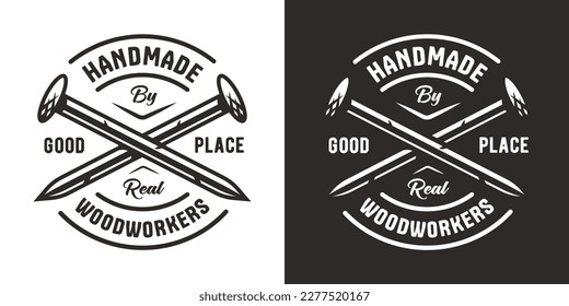 Metal nails for workshop and woodwork. Emblem or logo for joiner, handyman or handmade.