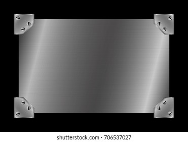 Metal name plate or Metal label with screws. on black Blackgound