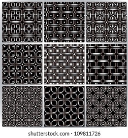 Metal netting seamless patterns set. Vector netting backgrounds collection.