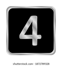 Metal number four button on white background. Vector illustration.