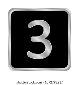 Metal number three button on white background. Vector illustration.