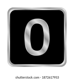 Metal number zero button on white background. Vector illustration.