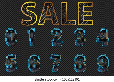 Metal numbers sale. Silver digital numbers vector eps10. Digitals numbers.