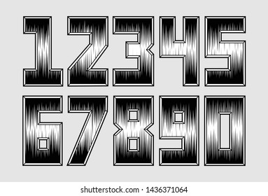metal numbers shape 1,2,3,4,5,6,7,8,0 vector set isolated illustration