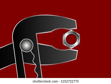 metal nut clip isolated on a red background. black metal hand tool for clamping. Realistic Vector Illustration