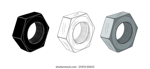 Metal nut isometric vector illustration