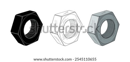 Metal nut isometric vector illustration