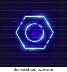 Metal Nut neon icon. Vector illustration for design. internal screw glowing sign. Construction tools concept.