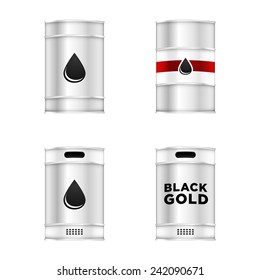 Metal oil barrels vector objects isolated on white background