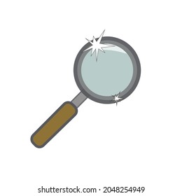 Metal old magnifying glass isolated on white background. Vector drawing in doodles art style. Detective working tool. Close up illustration with space for text. Sherlock Holmes attributes.