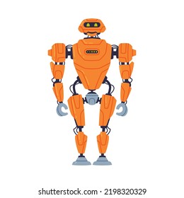 Metal Orange Robot Machine with Limbs for Labor Automation Vector Illustration