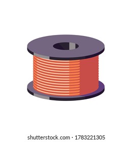 Metal orange wire in a spool. Coils with a orange cord. Vector cartoon flat illustration isolated on white background.