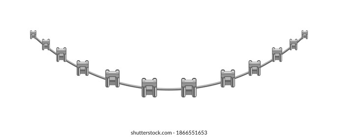 Metal orthodontic brackets or dental tooth braces on white