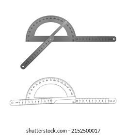 Metal and outline protractor ruler set vector illustration.